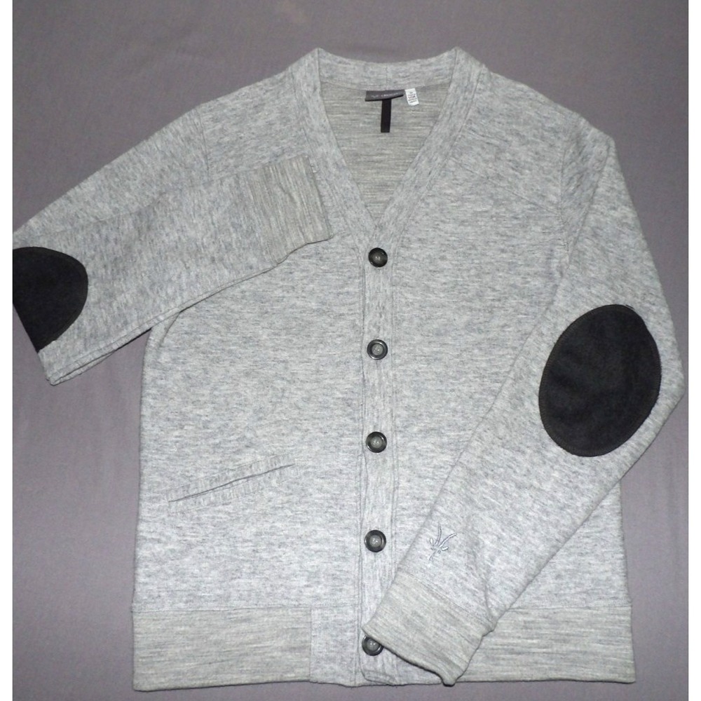 IBEX Merino Wool Blend Gray  Elbow Patches Cardigan Sweater Men's Medium